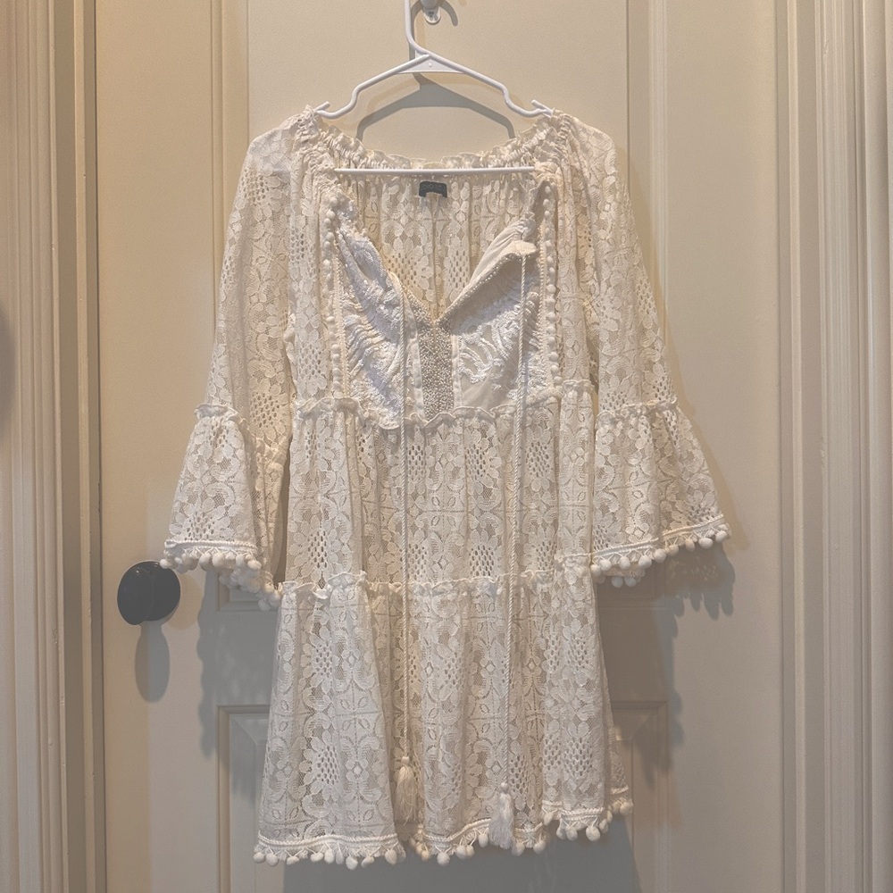 Lace Boho Dress with Pom Pom Trim - Bridal